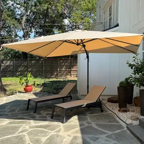 PURPLE LEAF 9‘ X 12‘ Left-right Tilt Patio Umbrella Outdoor Cantilever Swivel Rectangle Umbrella with Tilt Aluminum Offset Umbrella with 360-degree Rotation for Garden Deck Pool Patio Beige