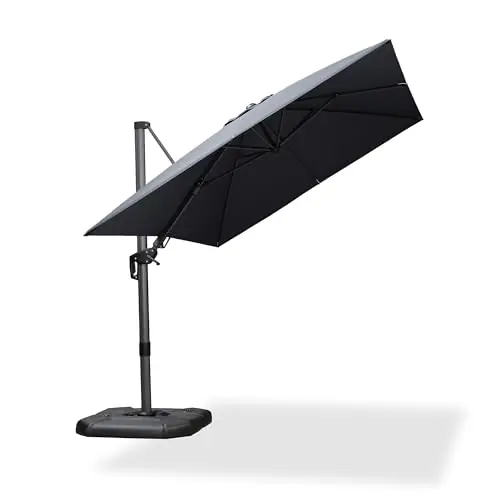 PURPLE LEAF 8‘ X 8‘ Left-right Tilting Patio Umbrella Outdoor Cantilever Swivel Square Umbrella Aluminum Offset Umbrella with 360-degree Rotation for Garden Deck Pool Patio Grey