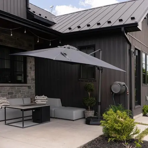 PURPLE LEAF 8.8‘ X 8.8‘ Left-right Tilt Patio Umbrella Outdoor Cantilever Swivel Square Umbrella with Tilt and Crank Aluminum Offset Umbrella with 360-degree Rotation for Garden Deck Pool Patio Grey