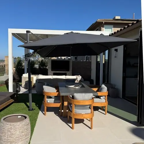 PURPLE LEAF 8.2‘ X 11.5‘ Left-right Tilting Patio Umbrella Outdoor Cantilever Swivel Rectangle Umbrella with Tilt Aluminum Offset Umbrella with 360-degree Rotation for Garden Deck Pool Patio Grey