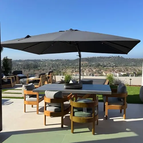 PURPLE LEAF 9‘ X 12‘ Left-right Tilt Patio Umbrella Outdoor Cantilever Swivel Rectangle Umbrella with Tilt Aluminum Offset Umbrella with 360-degree Rotation for Garden Deck Pool Patio Grey