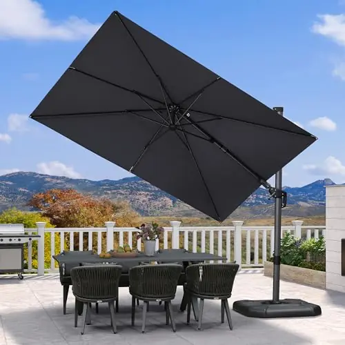 PURPLE LEAF 6‘ X 10‘ Left-right Tilt Patio Umbrella Outdoor Cantilever Swivel Rectangle Umbrella Aluminum Offset Umbrella with 360-degree Rotation for Garden Deck Pool Patio Light Grey