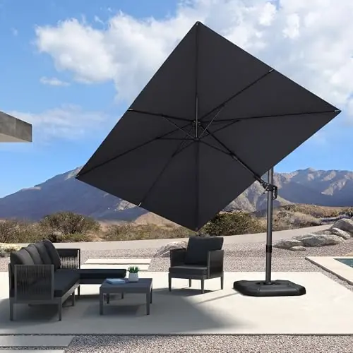 PURPLE LEAF 8‘ X 11‘ Left-right Tilt Patio Umbrella Outdoor Cantilever Swivel Rectangle Umbrella Aluminum Offset Umbrella with 360-degree Rotation for Garden Deck Pool Patio Light Grey