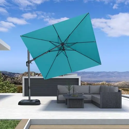 PURPLE LEAF 9‘ X 9‘ Left-right Tilt Patio Umbrella Outdoor Cantilever Swivel Square Umbrella with Tilt Aluminum Offset Umbrella, Turquoise Blue