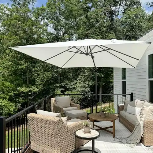 PURPLE LEAF 9.8‘ X 9.8‘ Left-right Tilting Patio Umbrella Outdoor Cantilever Swivel Square Umbrella Aluminum, White