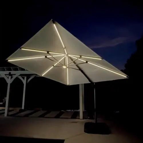 PURPLE LEAF 10 Feet Patio Umbrella Outdoor Cantilever Solar Powered LED Swivel Square Umbrella Aluminum, White