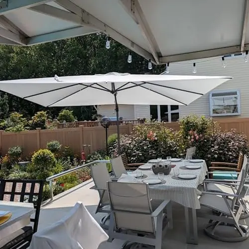 PURPLE LEAF 9‘ X 12‘ Left-right Tilt Patio Umbrella Outdoor Cantilever Swivel Rectangle Umbrella Aluminum Offset Umbrella, White