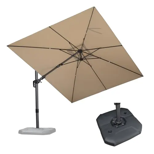 PURPLE LEAF 9‘ X 12‘ Right-left Tilt Patio Umbrella with Base Outdoor Cantilever Swivel Rectangle Umbrella, Beige