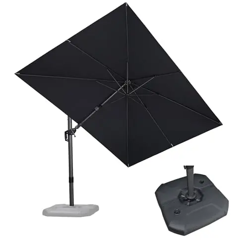 PURPLE LEAF 8.2‘ X 11.5‘ Tilting Patio Umbrella with Base Outdoor Cantilever Swivel Rectangle Umbrella, Grey