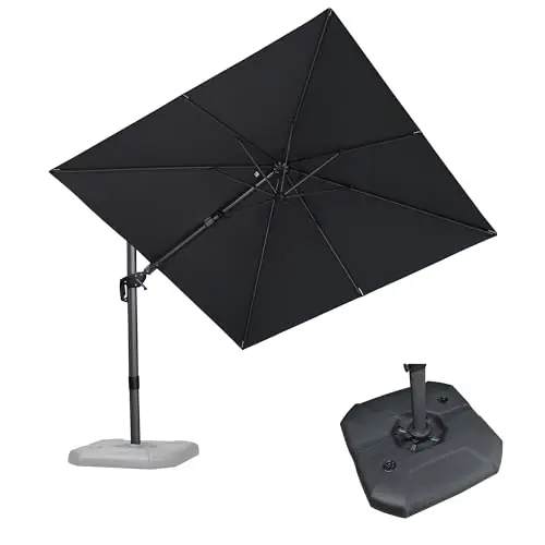 PURPLE LEAF 8.8‘ X 8.8‘ Left-right Tilt Patio Umbrella with Base Outdoor Cantilever Swivel Square Umbrella, Grey