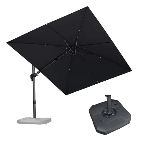 PURPLE LEAF 9‘ X 12‘ Right-left Tilt Patio Umbrella with Base Outdoor Cantilever Swivel Rectangle Umbrella, Grey
