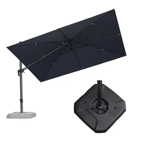 PURPLE LEAF 11.5‘ X 8.2‘ Tilting Patio Umbrella with Base Outdoor Cantilever Swivel Rectangle Umbrella, Grey