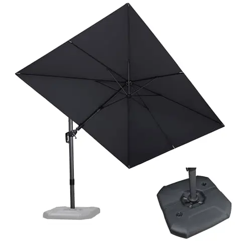 PURPLE LEAF 8.2‘ X 11.5‘ Tilting Patio Umbrella with Base Outdoor Cantilever Swivel Rectangle Umbrella Offset Umbrella, Light Grey