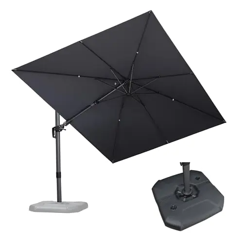 PURPLE LEAF 9‘ X 12‘ Right-left Tilt Patio Umbrella with Base Outdoor Cantilever Swivel Rectangle Umbrella Offset Umbrella, Light Grey