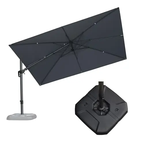 PURPLE LEAF 11.5‘ X 8.2‘ Tilting Patio Umbrella with Base Outdoor Cantilever Swivel Rectangle Umbrella Aluminum Offset Umbrella, Light Grey