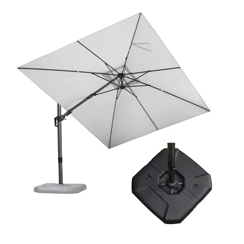 PURPLE LEAF 9‘ X 12‘ Right-left Tilt Patio Umbrella with Base Outdoor Cantilever Swivel Rectangle Umbrella Aluminum Offset Umbrella, White