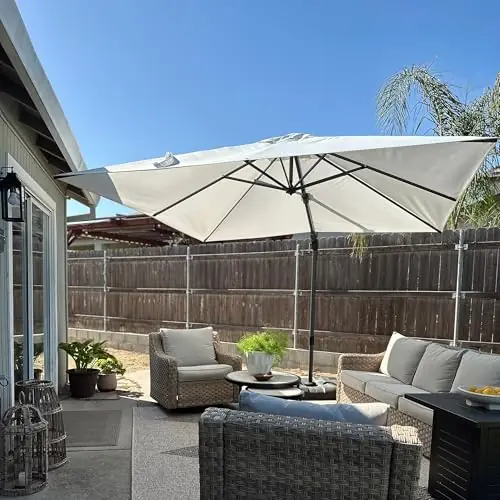 PURPLE LEAF 9.8‘ X 9.8‘ Patio Umbrella with Base Outdoor Cantilever Swivel Square Umbrella with Tilt Aluminum Offset Umbrella, White