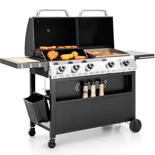 Sophia & William Propane Gas Grill and Griddle Combo with Porcelain-Enameled Cast Iron Grates, Dual Outdoor BBQ Grill with Flat Top Griddle