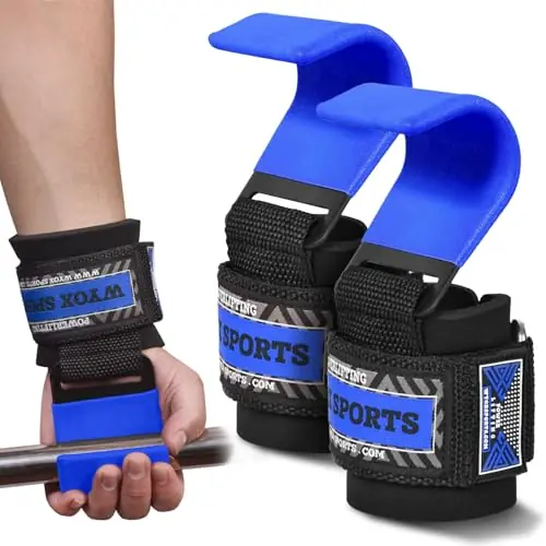 WYOX Weight Lifting Hooks for Men & Women (Pair) โ Heavy Duty Wrist Support Straps with Hooks for Deadlifts, Pull Ups, Shrugs โ Gym Lifting Straps with Grip Assist