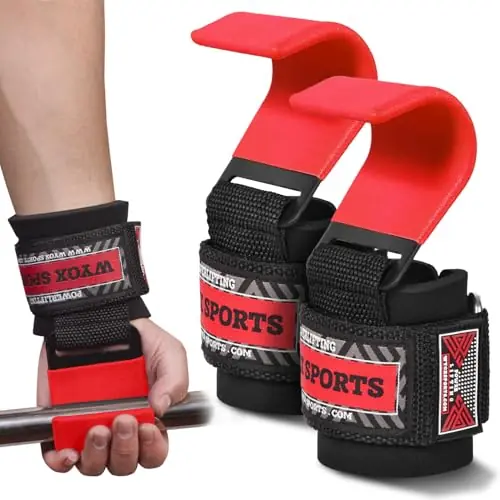 WYOX Weight Lifting Hooks for Men & Women (Pair) โ Heavy Duty Wrist Support Straps with Hooks for Deadlifts, Pull Ups, Shrugs โ Gym Lifting Straps