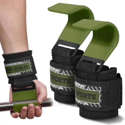 WYOX Weight Lifting Hooks for Men & Women (Pair) โ Heavy Duty Wrist Support Straps with Hooks for Deadlifts, Pull Ups, Shrugs