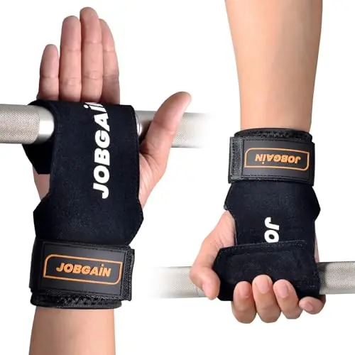 JOBGAIN Weight Lifting Wrist Strap, Double Layer Leather Wrist Strap for Men & Women, 1 Pair, Black