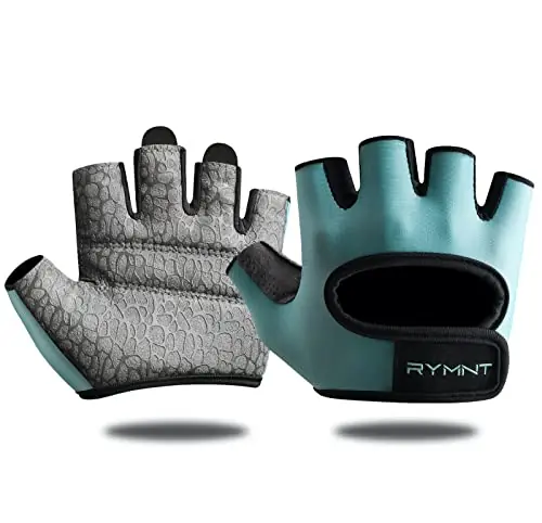 RYMNT Minimal Weight Lifting Gloves,Short Micro Workout Gloves Grip Pads with Full Palm Protection & Extra Grip, Aqua-Small