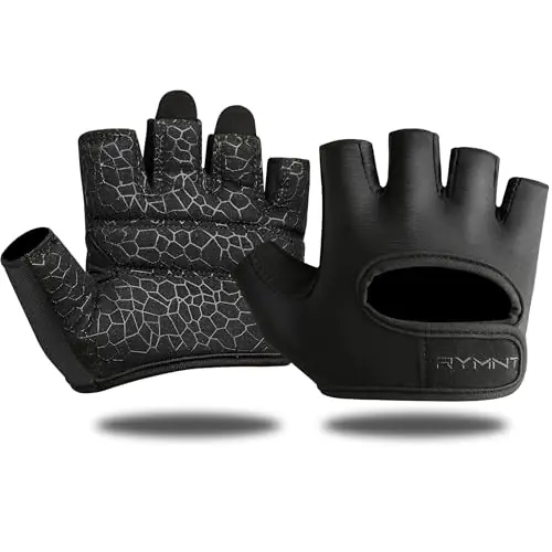 RYMNT Minimal Weight Lifting Gloves,Short Micro Workout Gloves Grip Pads with Full Palm Protection & Extra Grip, BK-Medium