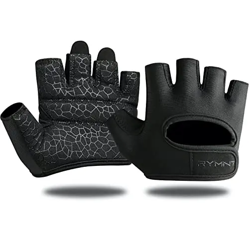 RYMNT Minimal Weight Lifting Gloves,Short Micro Workout Gloves Grip Pads with Full Palm Protection & Extra Grip, BK-Large