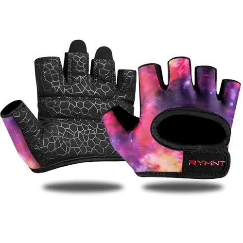 RYMNT Minimal Weight Lifting Gloves,Short Micro Workout Gloves Grip Pads with Full Palm Protection & Extra Grip, Galaxy-Small