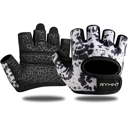 RYMNT Minimal Weight Lifting Gloves,Short Micro Workout Gloves Grip Pads with Full Palm Protection & Extra Grip, Tie Dye Ink-Large