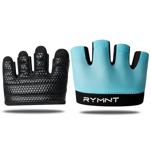 RYMNT Minimal Workout Gloves,Short Micro Weight Lifting Gloves Grip Pads with Full Palm Protection & Extra Grip, Aqua-Small