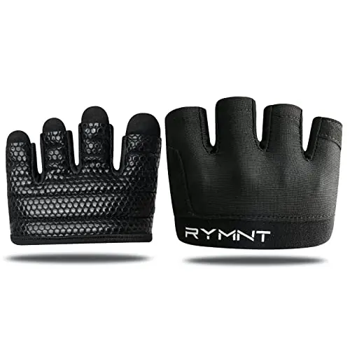 RYMNT Minimal Workout Gloves,Short Micro Weight Lifting Gloves Grip Pads with Full Palm Protection & Extra Grip, Black-XSmall
