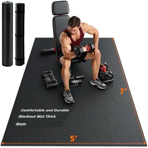 Rendpas Large Exercise Mat for Home Gym & Garage Flooring- 6‘x4‘ /7‘x5‘/10‘x6‘ (8mm), Non-Slip, High-Density & Shoe-Friendly Thick Workout Mats