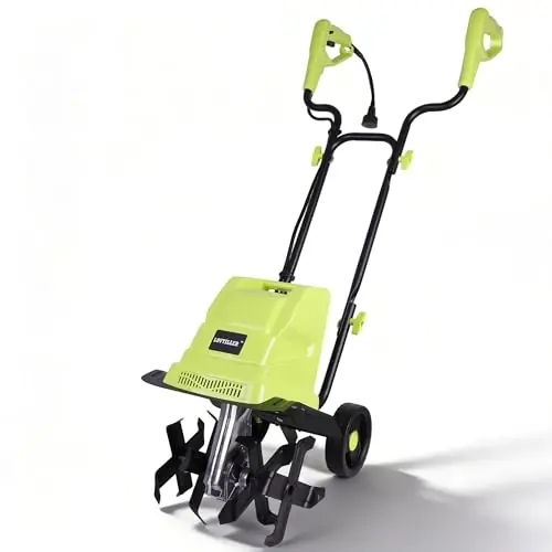 LOVTILLER 12 Inch Small Electric Corded Garden Tiller Cultivator 15 AMP Power Rototiller for Gardening with Adjustable Wheels
