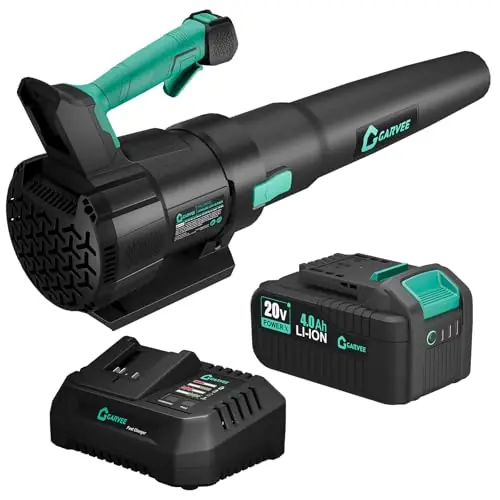 Garvee Leaf Blower Cordless- 20V Electric Leaf Blower 650CFM 200MPH & 2 Speed Mode, 1 * 4.0Ah Battery Powered, 1*Charger Leaf Blowers for Lawn Care, Blowing Leaves, Patio, Dust