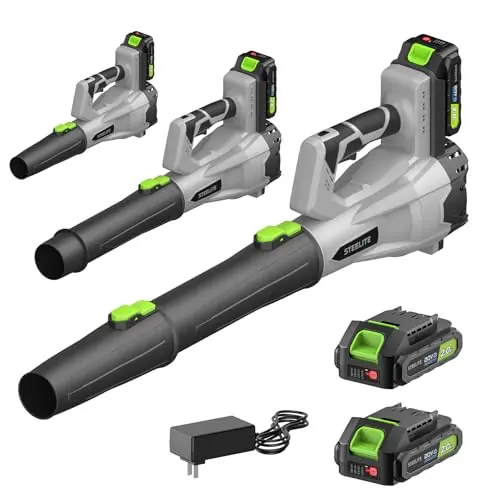 STEELITE 21V Cordless Leaf Blower, 150 MPH 600 CFM High-Performance Airflow, Lightweight Electric Blower for Lawn Care, Patio Cleaning, Leaves & Dust, Includes 2 x 2.0Ah Batteries - Green