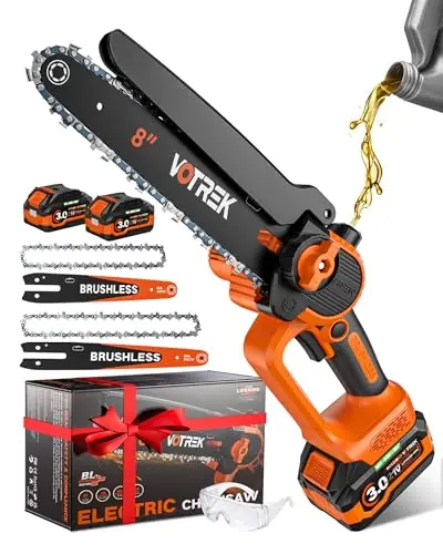 VOTREK® Unique Gift for Men Mini Chainsaw Cordless 8 inch & 6 inch, Powerful & Safe Electric Handheld Chain Saw with 2 Batteries, Ultimate Garden Gift
