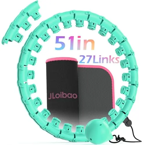 JLoibao Weighted Hula Circle for Adults Weight Loss, Infinity Fitness Hoop Plus Size 51 Inch with Sweat Belt, Include 27 Detachable Links and Waist Trainer for Women(Cyan)