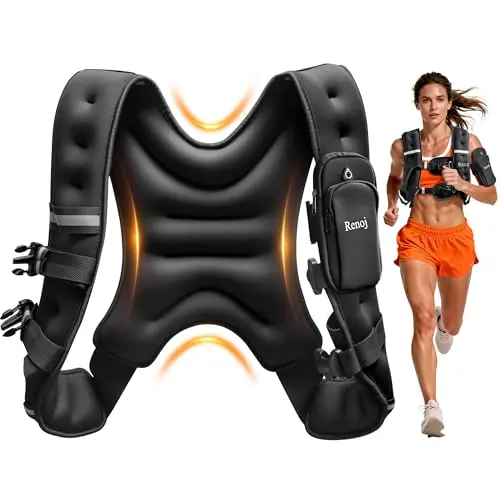Renoj Weighted Vest for Women Men Available in 6lb/8lb/10lb/11lb/12lb/14lb/16lb/20lb Fixed Weights for Walking, Running, Training, Exercise, Weight Loss - With Reflective Strips and Storage Pocket