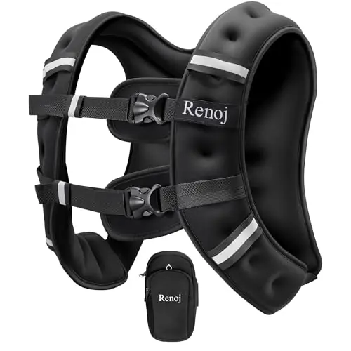 Renoj Weighted Vest for Women Men Available in 6lb/8lb/10lb/11lb/12lb/14lb/16lb/20lb Fixed Weights for Walking, Running, Training, Exercise, Weight Loss - With Reflective Strips and Storage Pocket