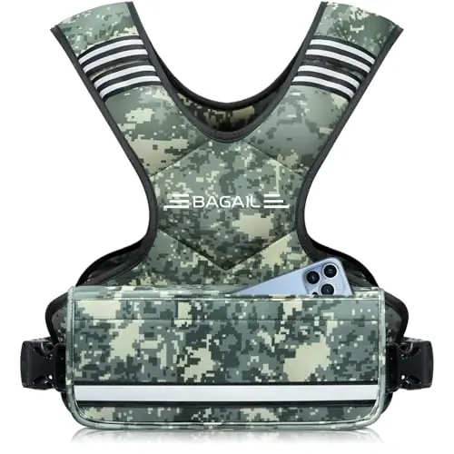 BAGAIL Adjustable Weighted Vest for Men & Women 12-18lb, Comfortable U-Neck Rucking Vest with 6 Removable Weights, Storage Pocket and Reflective Strips for Running