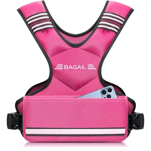 BAGAIL Adjustable Weighted Vest for Men & Women 12-18lb, Comfortable U-Neck Rucking Vest with 6 Removable Weights, Storage Pocket and Reflective Strips