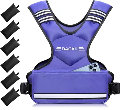 BAGAIL Adjustable Weighted Vest for Men & Women 12-18lb, Comfortable U-Neck Rucking Vest with 6 Removable Weights, Storage Pocket and Reflective Strips for Running