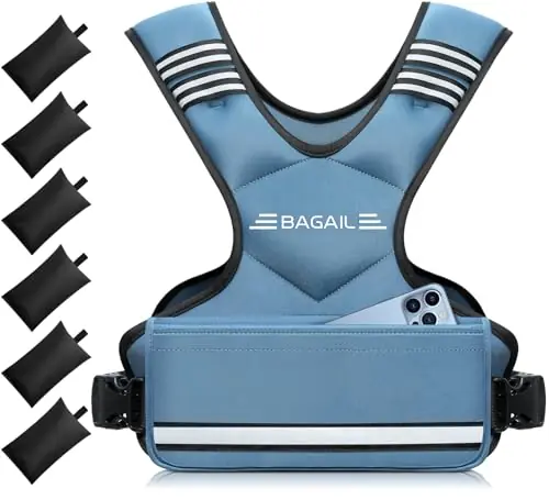 BAGAIL Adjustable Weighted Vest for Men 20-32lb, Comfortable U-Neck Rucking Vest with 6 Removable Weights, Storage Pocket
