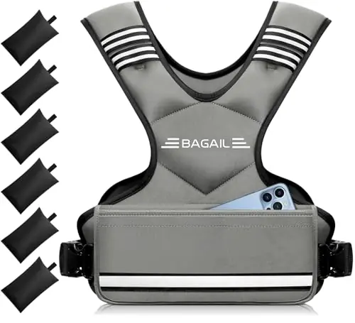BAGAIL Adjustable Weighted Vest for Men 20-32lb, Comfortable U-Neck Rucking Vest with 6 Removable Weights, Storage Pocket and Reflective Strips for Strength Training, Green