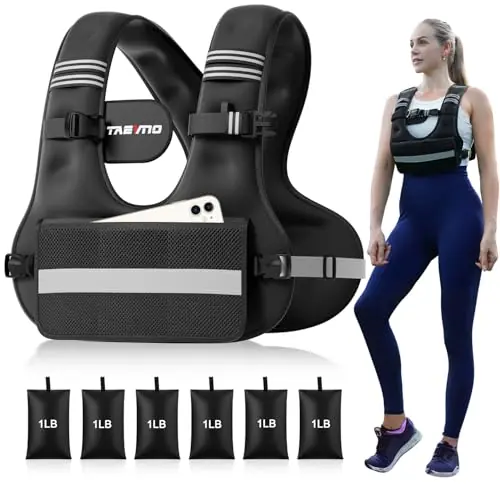 TAEVNO Adjustable Weighted Vest for Women Men, 6-12lb Comfort Fit - U-Shaped Ergonomic Weight Vest with 6 Removable Iron Sandbags, Large Front Mesh Pocket & Reflective Strips, Ideal for Running, Walking, Strength Training, HIIT, Cardio Workouts(Black)
