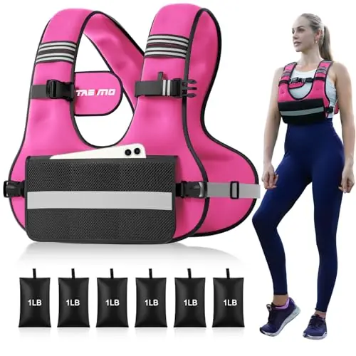 TAEVNO Adjustable Weighted Vest for Women Men, 6-12lb Comfort Fit - U-Shaped Ergonomic Weight Vest with 6 Removable Iron Sandbags, Large Front Mesh Pocket & Reflective Strips, Ideal for Running, Walking, Strength Training, HIIT, Cardio Workouts(Pink)