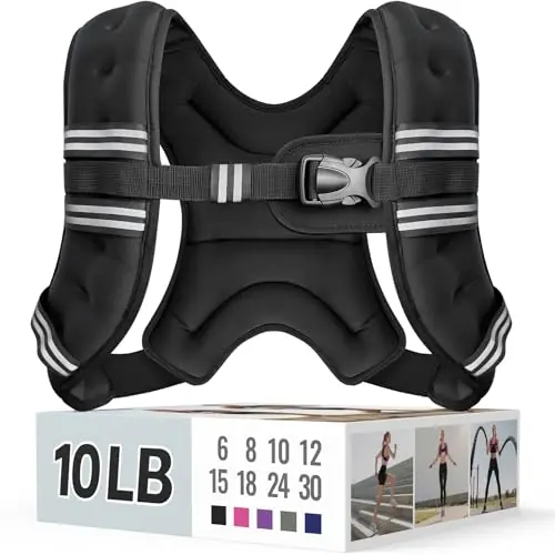 Zeerun Weighted Vest for Women & Men with Reflective Stripe and Adjustable Buckle, Comfortable & Durable Rucking Vest for Walking, Running & Strength Training, 10LBS-Black