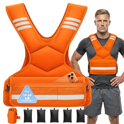 PJ PINJIAN Adjustable Weighted Vest 12-18 lbs for Men and Women - Unisex Weight Vest for Workout, Running, Rucking, Strength Training - Durable & Breathable Body Weight Vest for Home Gym, CrossFit Murph